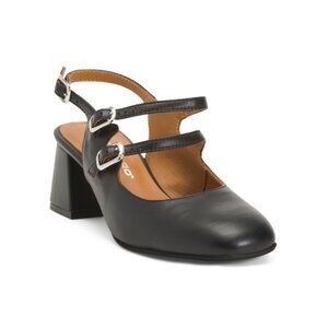OROSCURO Black Made In Italy Leather Slingback Ballerina Heels